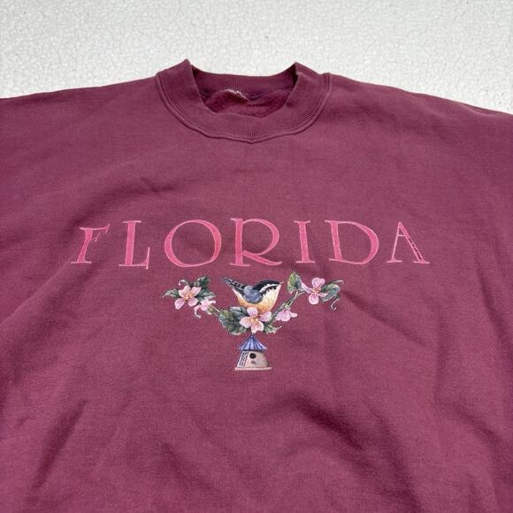 VTG 90s FLORIDA Flowers Bird Crewneck Sweatshirt Pink Tourist Souvenir Cottage - Picture 2 of 7
